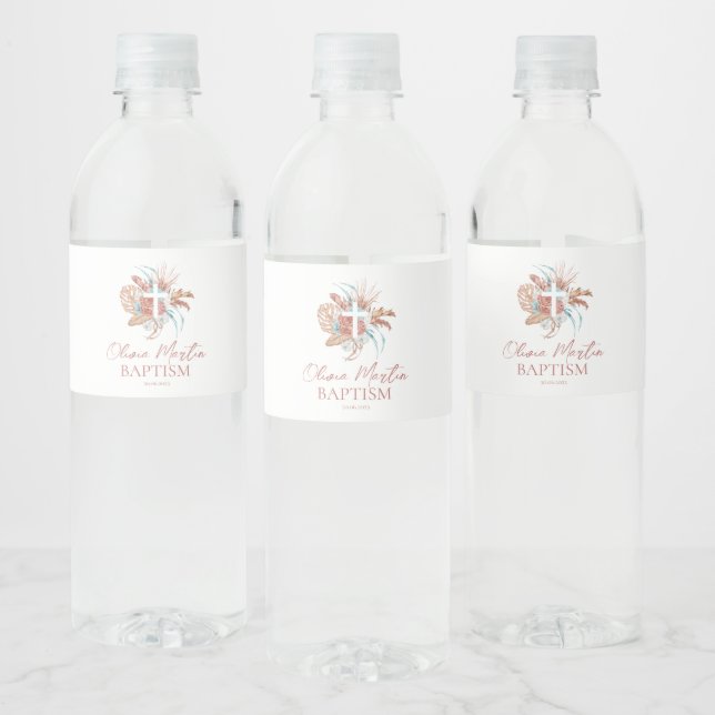 Bohemian Baptism Boho Christening Flowers Water Bottle Label (Bottles)
