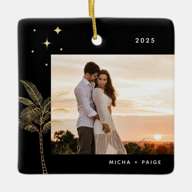 Bohemian Beach Palm Tree Photo Ceramic Ornament (Front)