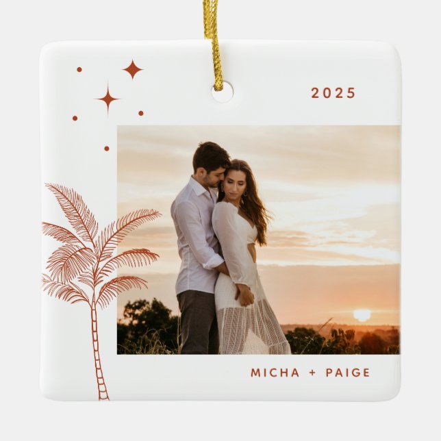 Bohemian Beach Palm Tree Photo Ornement en céramiq (Devant)