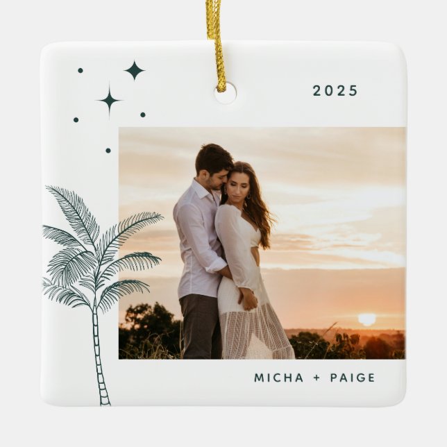 Bohemian Beach Palm Tree Photo Ornement en céramiq (Devant)