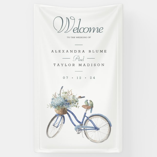 Bohemian Bicycle Watercolor Wedding Banner (Vertical)