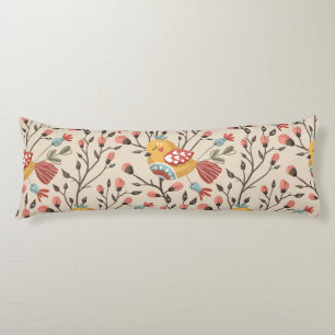 Bohemian Birds & Flowers Pattern – Nature-Inspired Body Pillow