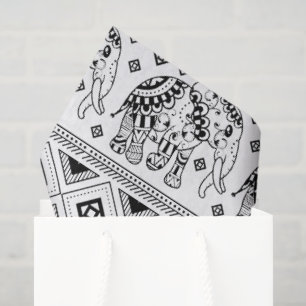 Bohemian Black and White Elephant Pattern Tissue Paper