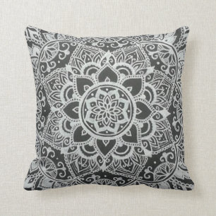 Bohemian Black and White Floral Abstract Throw Pillow