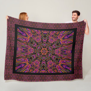 Bohemian Black Daylily Patterned Cozy Fleece Blanket