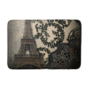 bohemian black floral vintage paris eiffel tower bath mat