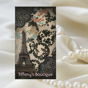 bohemian black floral vintage paris eiffel tower business card