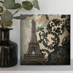 bohemian black floral vintage paris eiffel tower tile