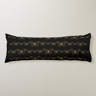 Bohemian Black Gold Butterflies Body Pillow
