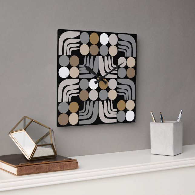 Bohemian  Black Grey Square Wall Clock (Office)