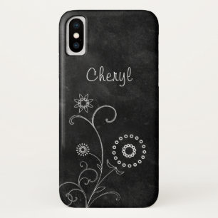 Bohemian Blackboard Pretty White Flowers With Name iPhone X Case