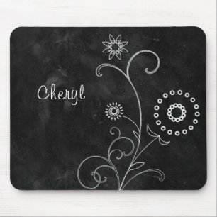 Bohemian Blackboard Pretty White Flowers With Name Mouse Pad