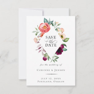 Bohemian Blooms Diamond Frame Save The Date Announcement