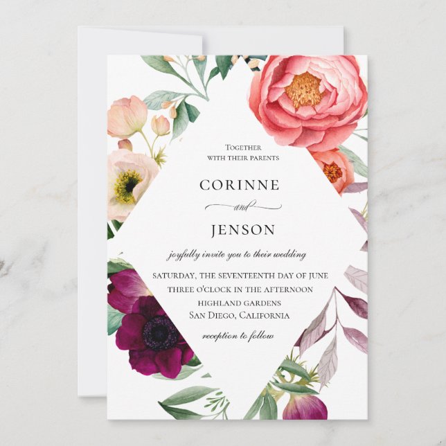 Bohemian Blooms Frame Wedding Invitation (Front)