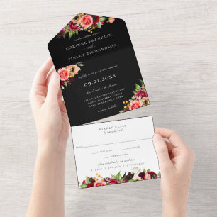 Bohemian Blooms Wedding  All In One Invitation