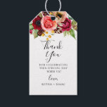 Bohemian Blooms Wedding Thank you Gift Tags<br><div class="desc">Pretty bohemian red,  purple,  coral,  pink and peach watercolor flowers with green botanical branches,  wedding thank you gift tags. Back of tag shown in bordeaux can be customized. Personalize and customize text font style,  colour and size.</div>