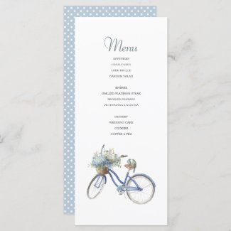 Bohemian Blue Bicycle Watercolor Wedding Menu