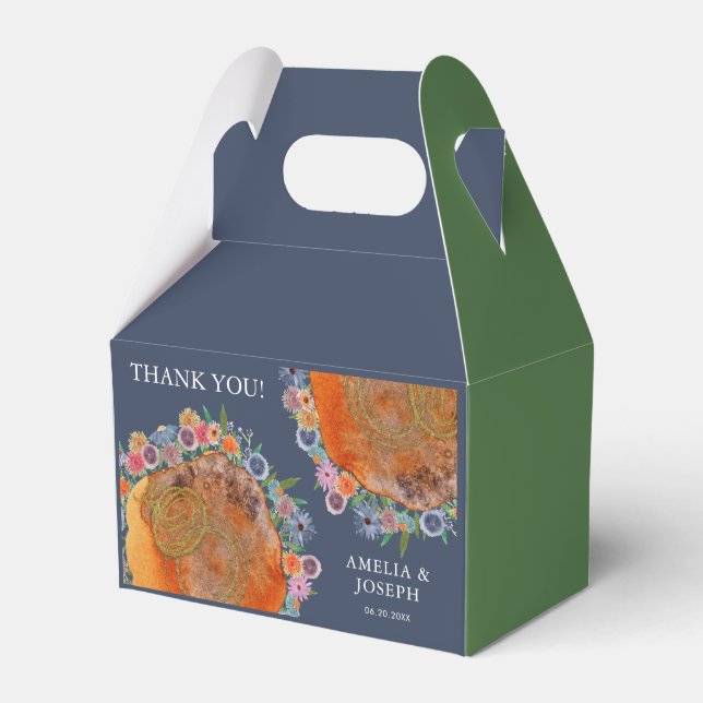 Bohemian Blue Boho Whimsical Wildflower Wedding Favor Box (Front Side)