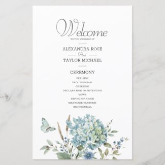 Bohemian Blue Botanical Watercolor Wedding Program