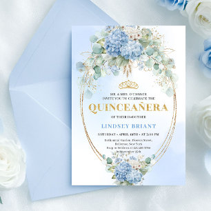 Bohemian Blue Floral Eucalyptus Quinceañera Invite