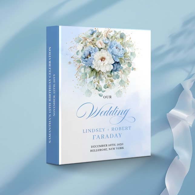Bohemian Blue Floral Gold Wedding Memory Binder (Bohemian Blue Floral Gold Wedding Memory Binder)