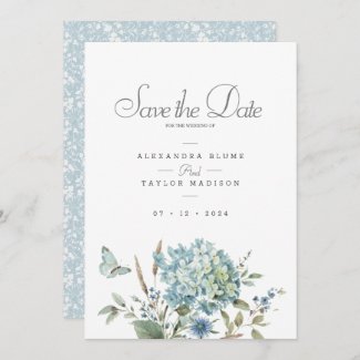 Bohemian Blue Floral Watercolor Wedding Save The Date