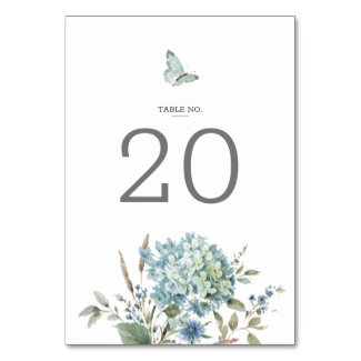 Bohemian Blue Floral Watercolor Wedding Table Number