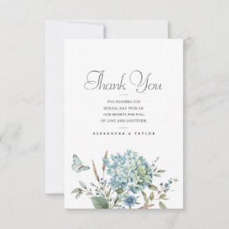 Bohemian Blue Floral Watercolor Wedding Thank You Card