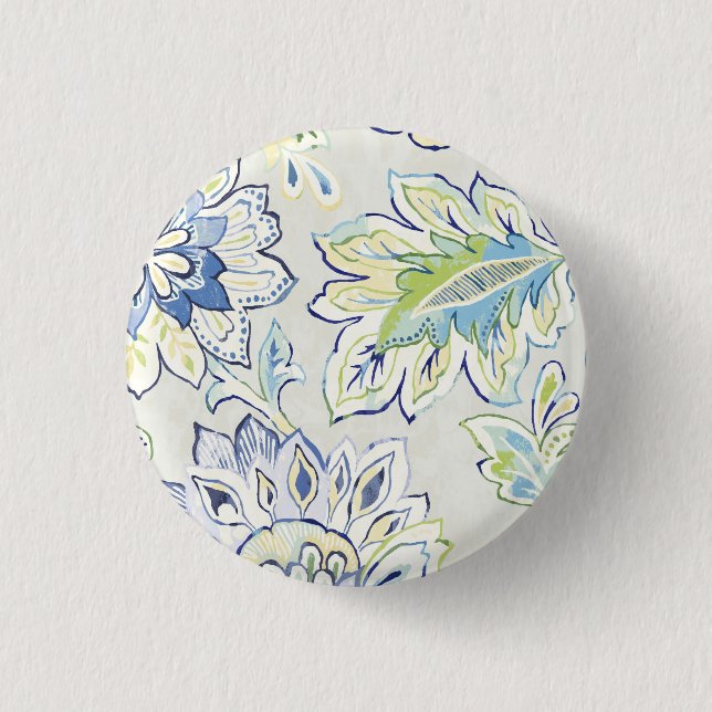 Bohemian Blue Flower 1 Inch Round Button (Front)