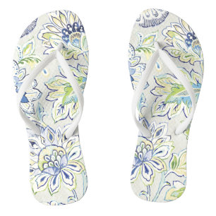 Bohemian Blue Flower Flip Flops