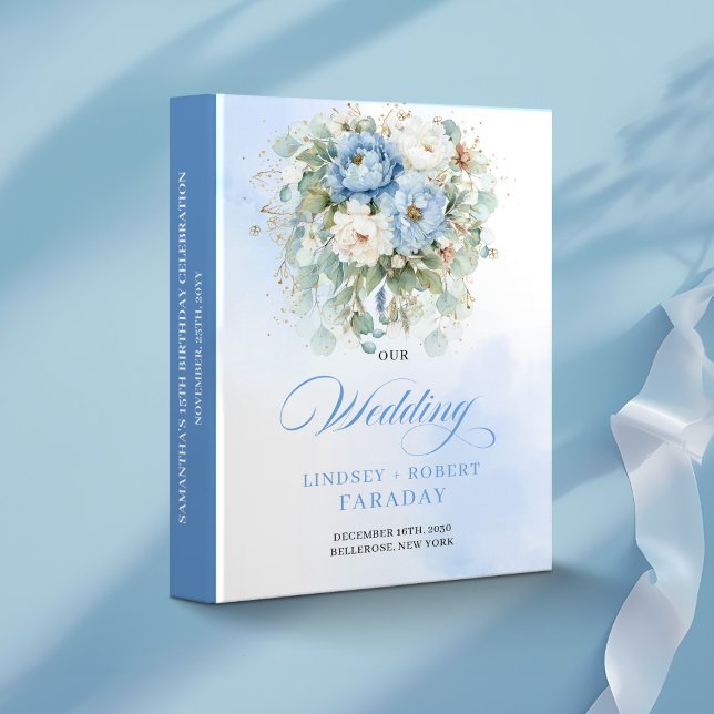 Bohemian Blue Peonies Eucalyptus Wedding Album  Binder (Bohemian Blue Peonies Eucalyptus Wedding Album Binder)