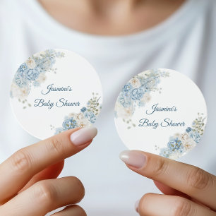 Bohemian Blue Rose Baby Shower Classic Round Sticker