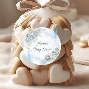 Bohemian Blue Rose Baby Shower Classic Round Sticker