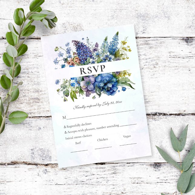 Bohemian Blue-Violet Floral Watercolor RSVP Card (Creator Uploaded)