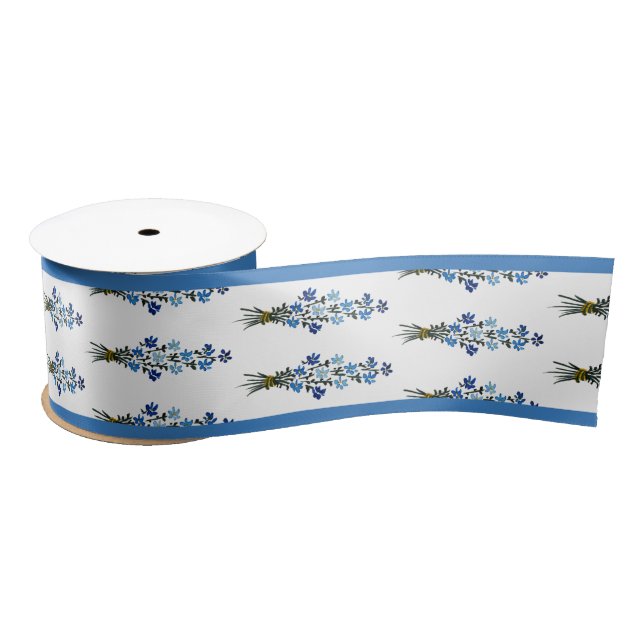 Bohemian Blue Watercolor Floral Satin Ribbon (Spool)