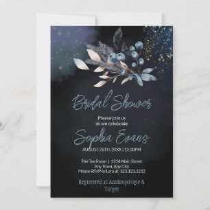 Bohemian Blueberries & Greenery Blue Bridal Shower Invitation