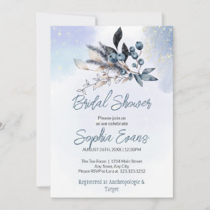 Bohemian Blueberries & Greenery Blue Bridal Shower Invitation
