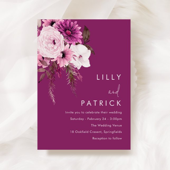 Bohemian Blush & Berry Floral Wedding Invitation (Creator Uploaded)