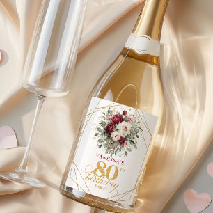 Bohemian Blush Burgundy 80th Birthday Champagne La Sparkling Wine Label