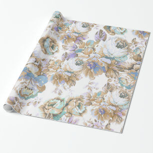 Bohemian blush lavender brown teal roses floral wrapping paper