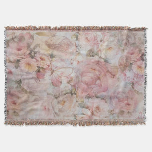 Bohemian blush pink collage floral typography throw blanket
