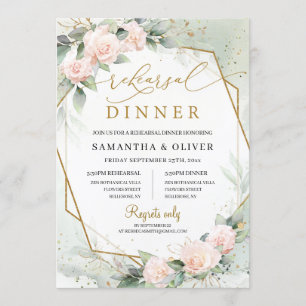 Bohemian Blush Pink Floral Greenery Gold Wedding Invitation
