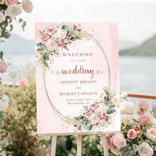 Bohemian Blush Pink Floral Wedding Welcome Poster