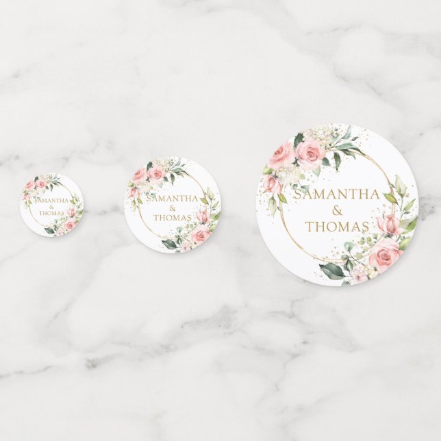 Bohemian  Blush roses eucalyptus gold wedding  Confetti (Fronts)
