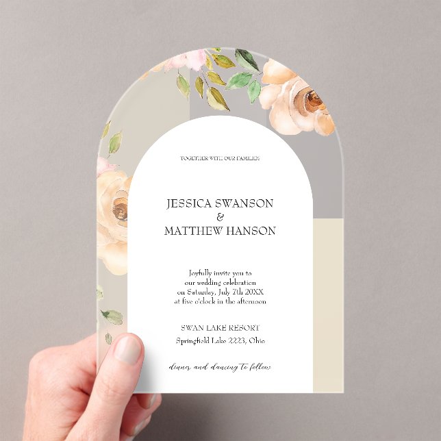 Bohemian Blush Roses Watercolor Floral Wedding Acrylic Invitations (Insitu (Handheld))