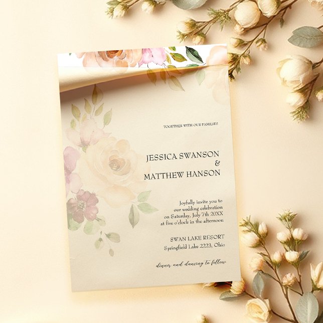 Bohemian Blush Roses Watercolor Floral Wedding Invitation (Creator Uploaded)