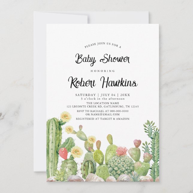 Bohemian Boho Cactus Gender Neutral Baby Shower Invitation (Front)