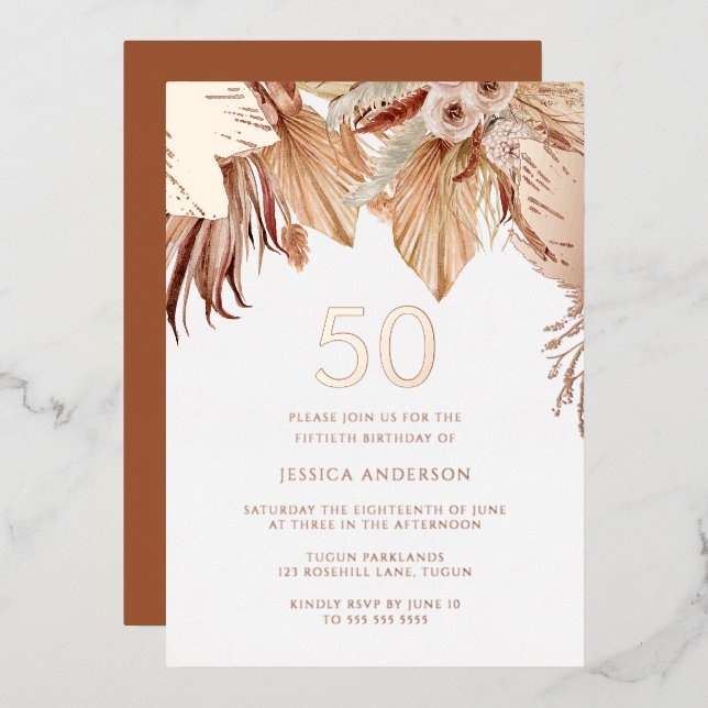 Bohemian Boho Floral 50th Birthday Party Rose Gold (Front/Back)
