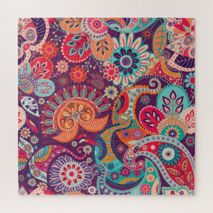 Bohemian Boho MOD Hippy Chic Flower Pattern Jigsaw Puzzle