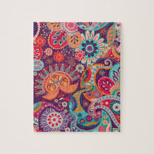 Bohemian Boho MOD Hippy Chic Flower Pattern Jigsaw Puzzle
